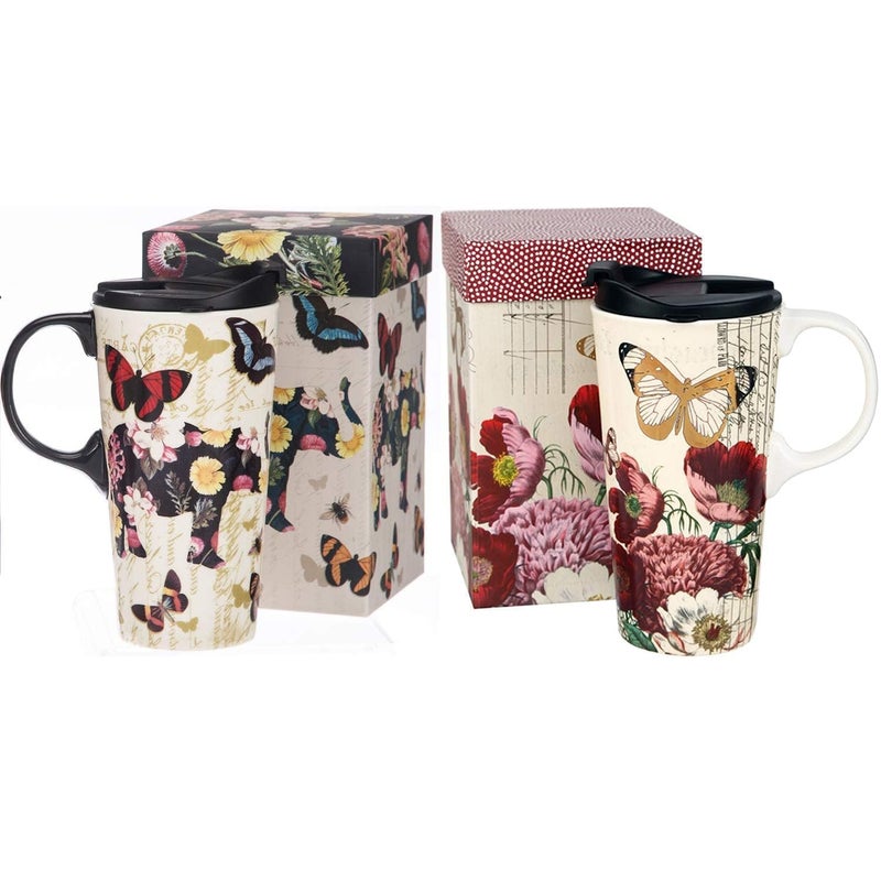 Topadorn Ceramic Travel Mug 17 oz. Coffee Latte Cup with Sealed Lid and Gift Box, Perfect for Coffee and Tea, 2 pack - Image 1